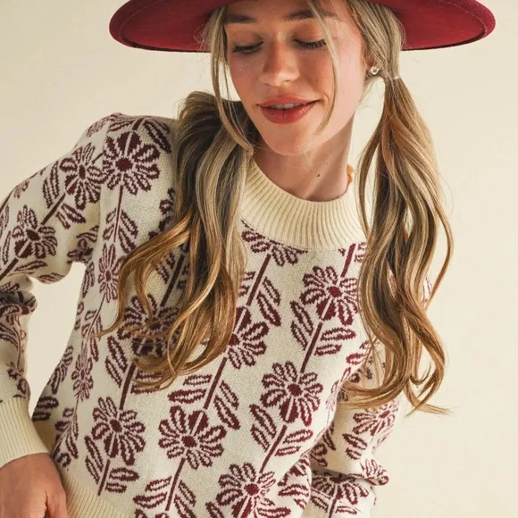 Last 1! NWT Floral Pattern Knit Sweater - Picture 8 of 9